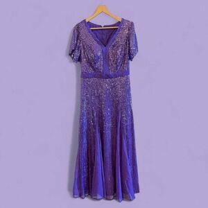 NWT Sparkly Purple Mother of the Bride Sequin Mid Length Formal Dress-Size‎ 14